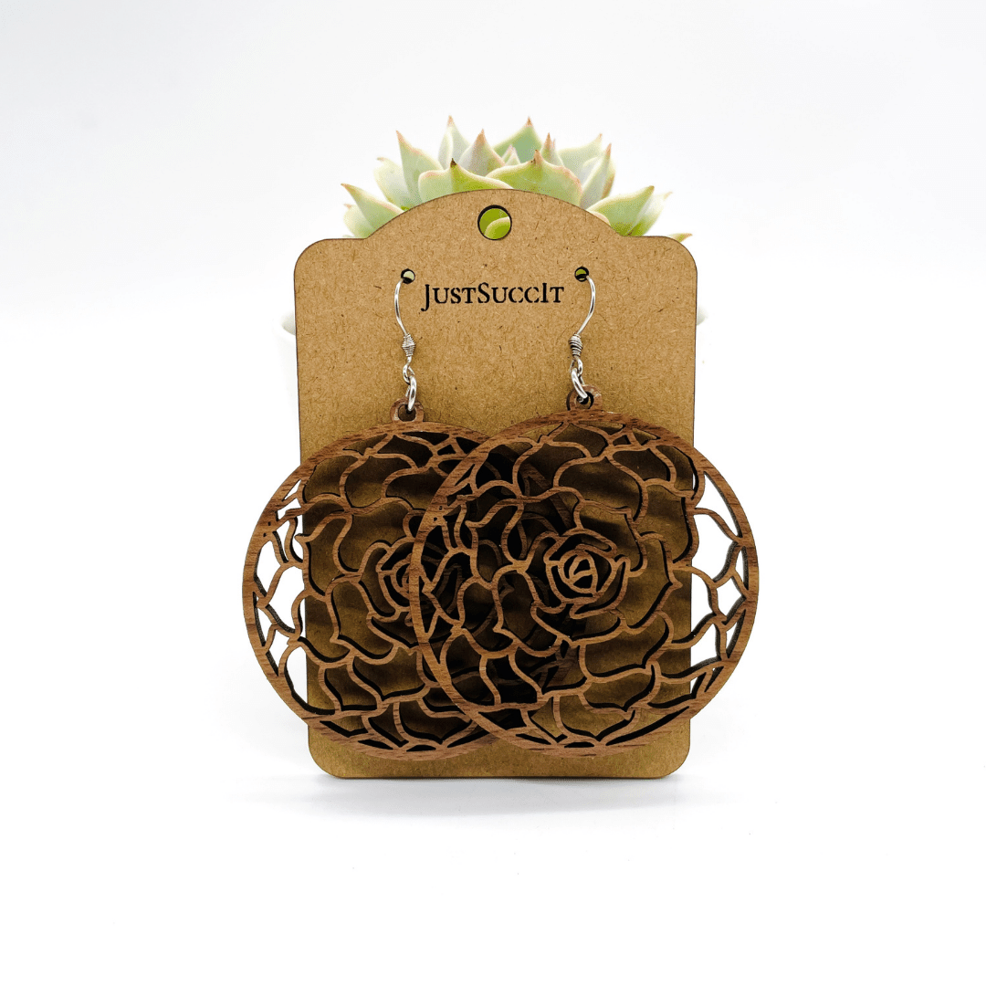 Thin Round Succulent Mandala Earrings